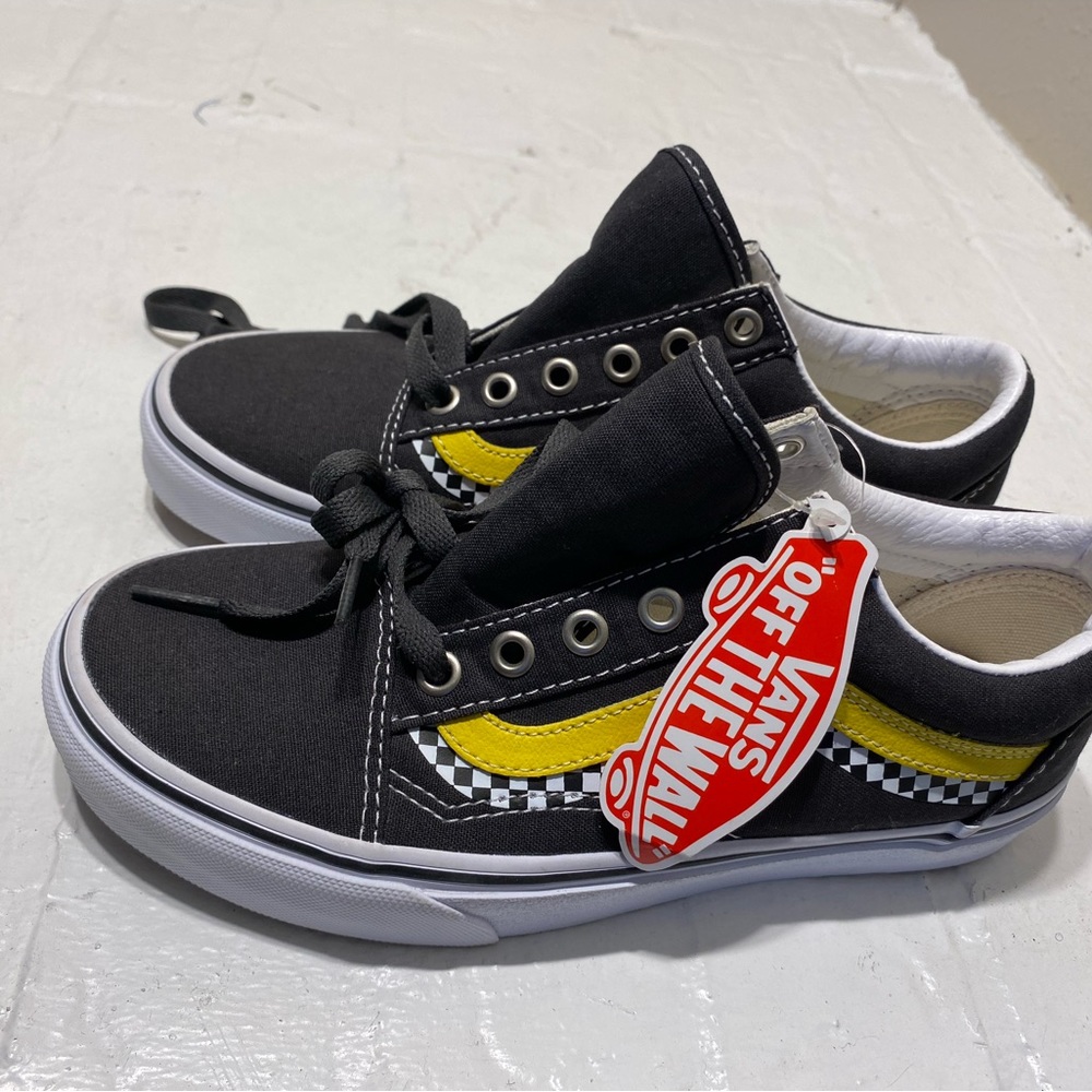 Vans Off The Wall 721454 Kids Sz 5.5 Lace Up Black Suede Checked Sneaker Shoes